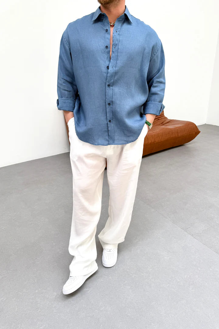OVERSIZE 100% LINEN SHIRT • SKY BLUE