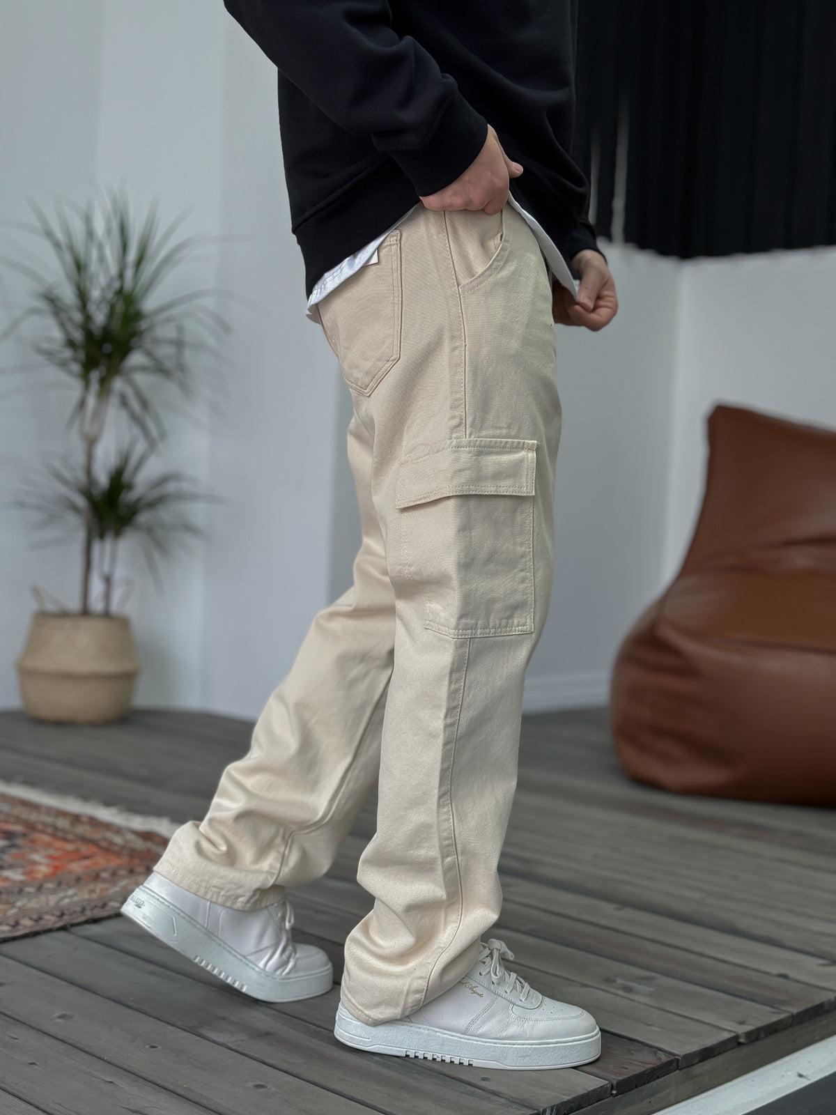 Beige Cargo Trousers