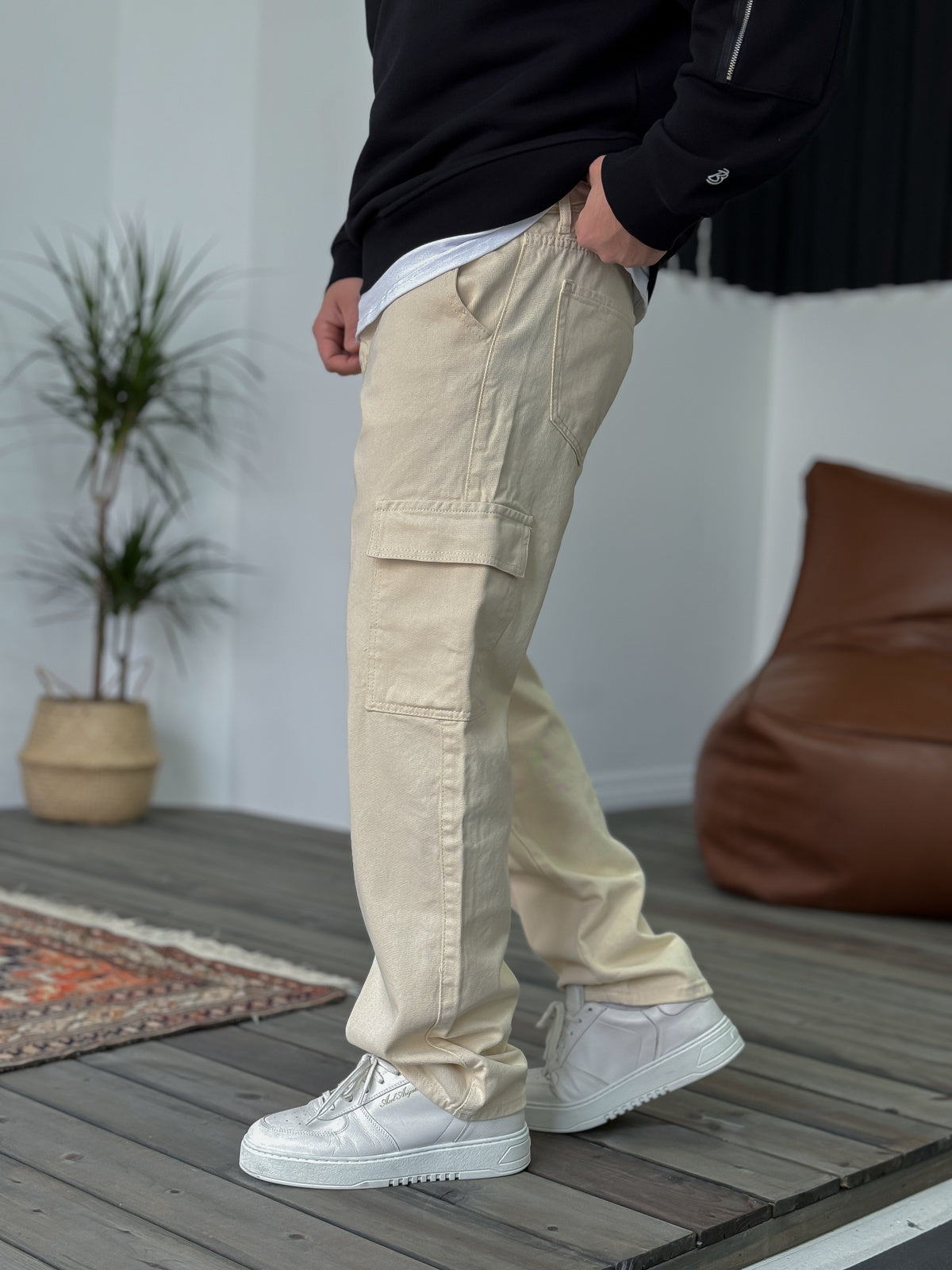 Beige Cargo Trousers