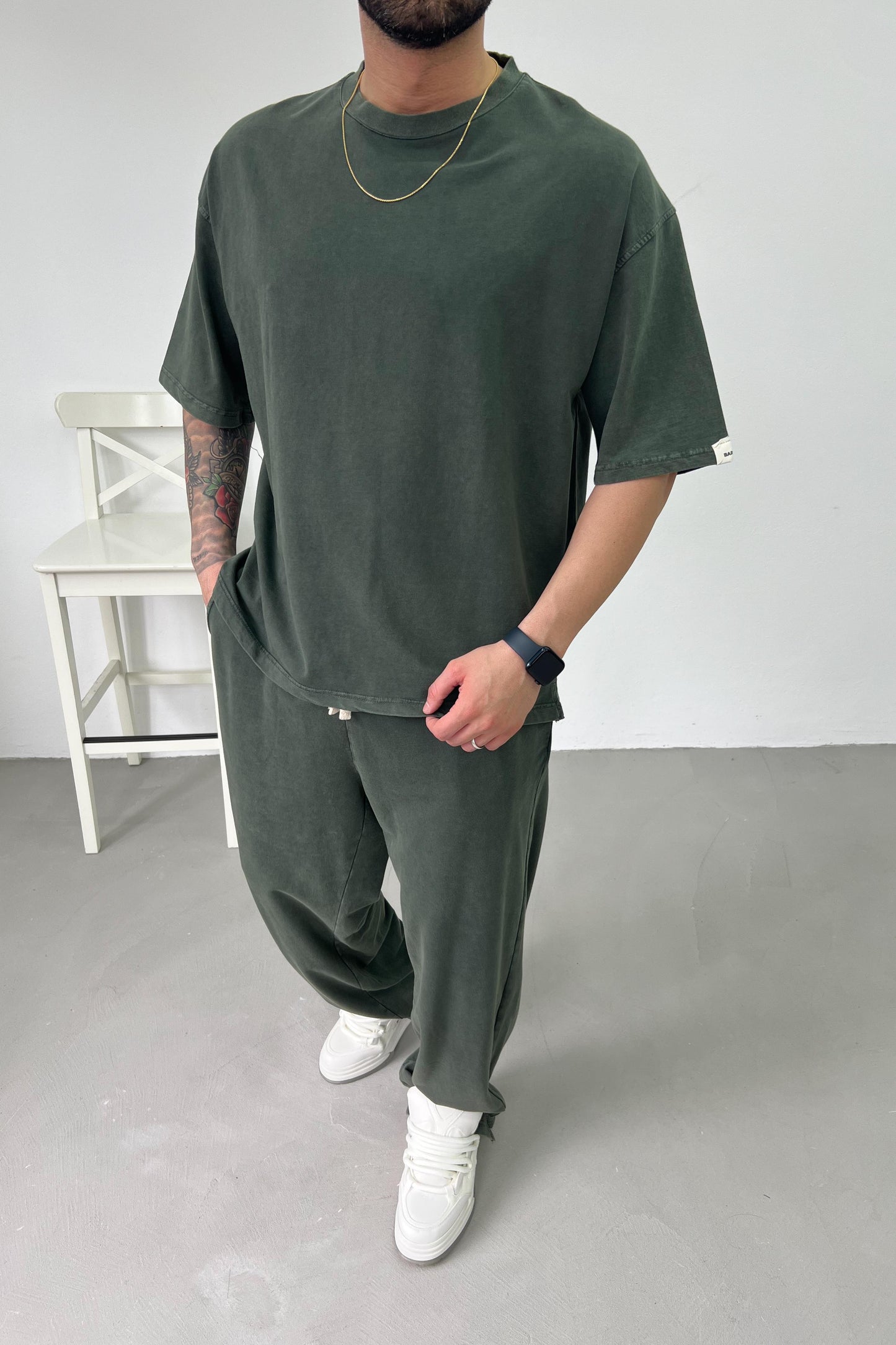 Washed Oversize Basic Set | Navy Green