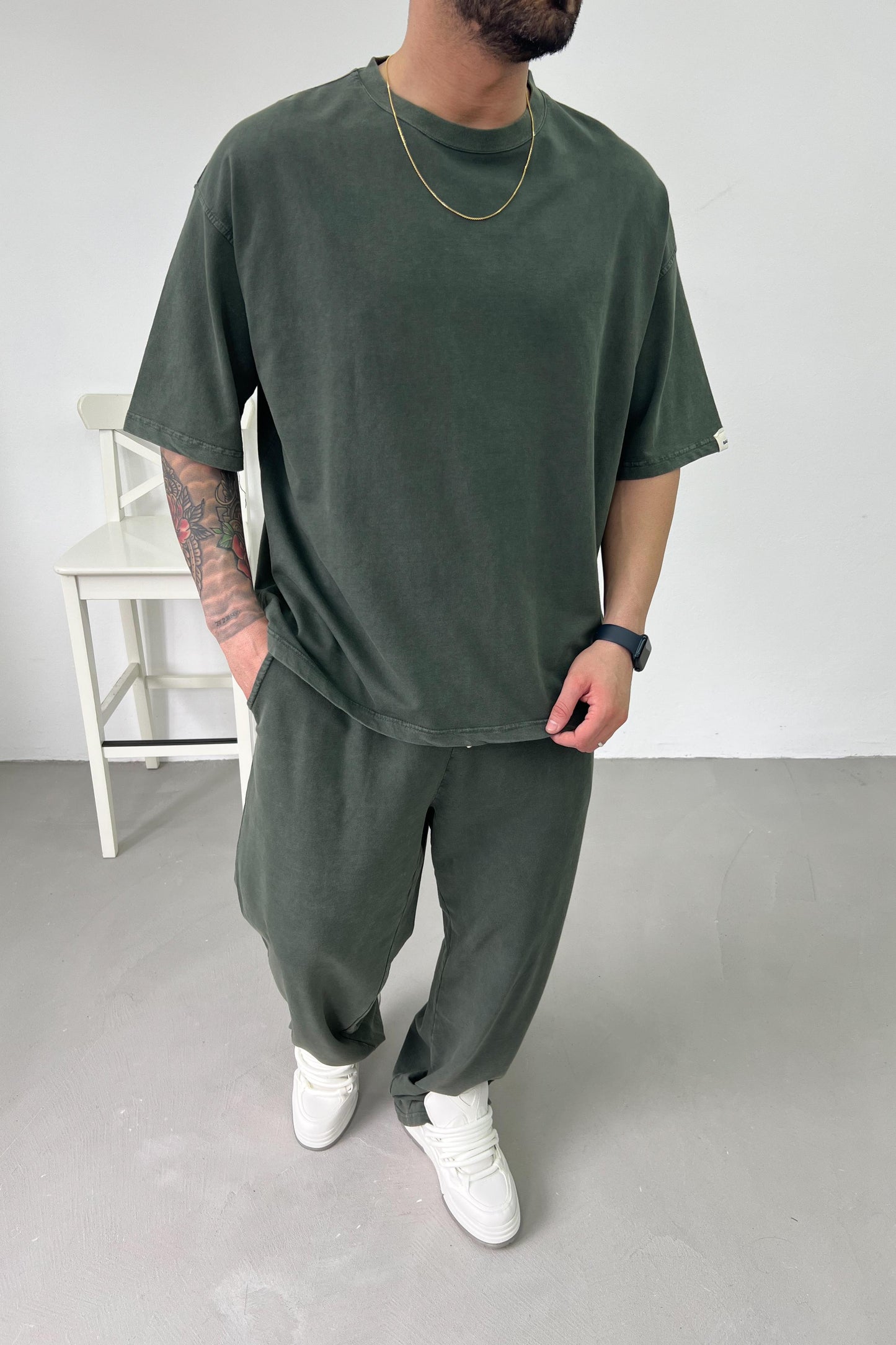 Washed Oversize Basic Set | Navy Green