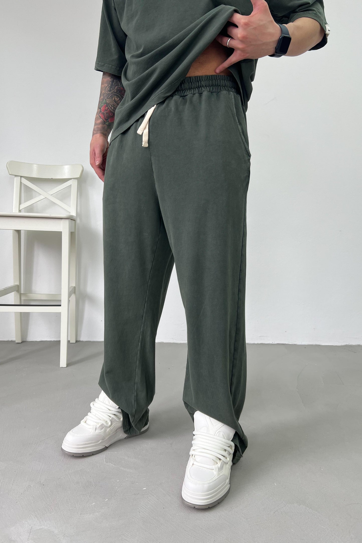 Washed Oversize Basic Set | Navy Green