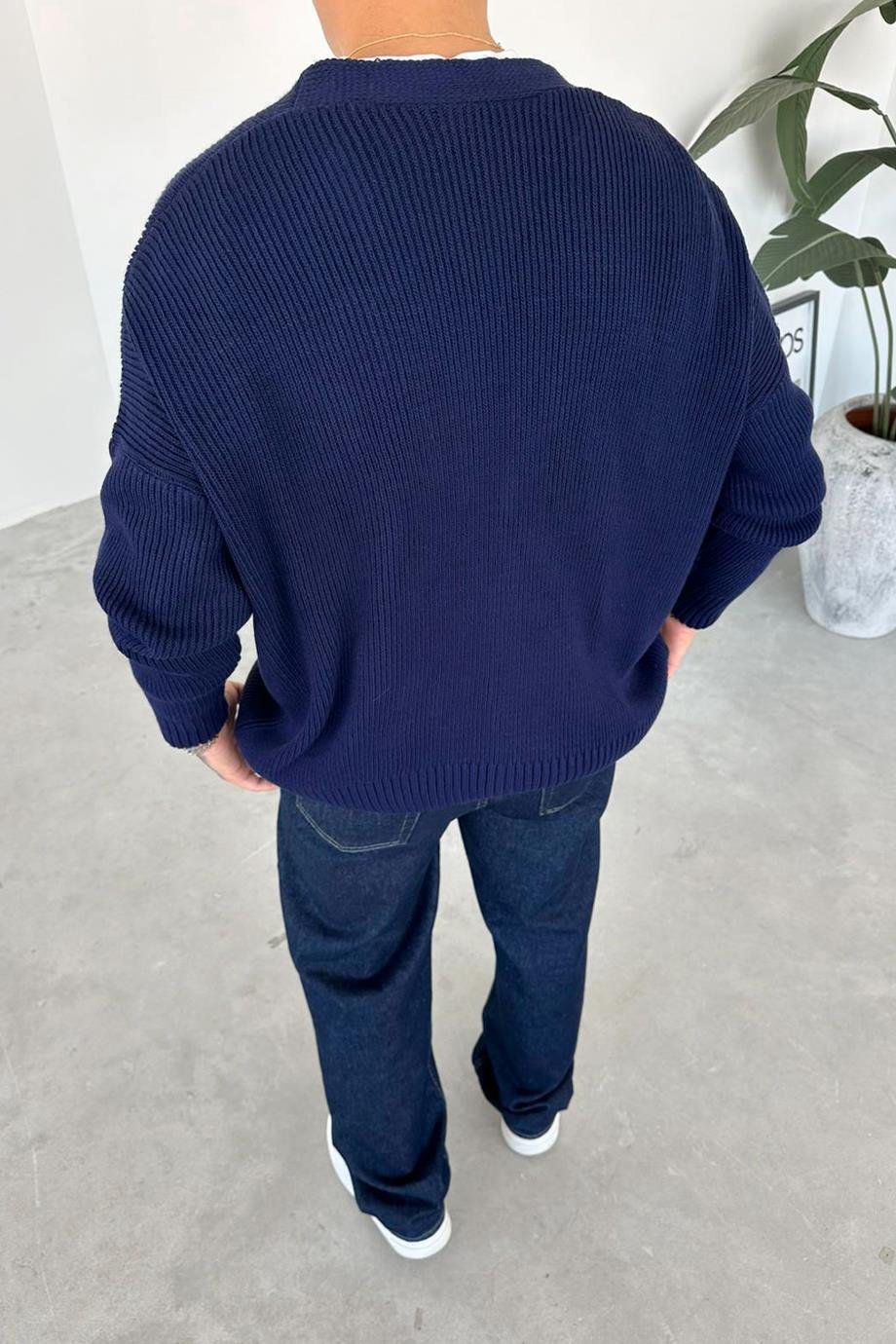 Navy Blue Buttoned Knitted Cardigan