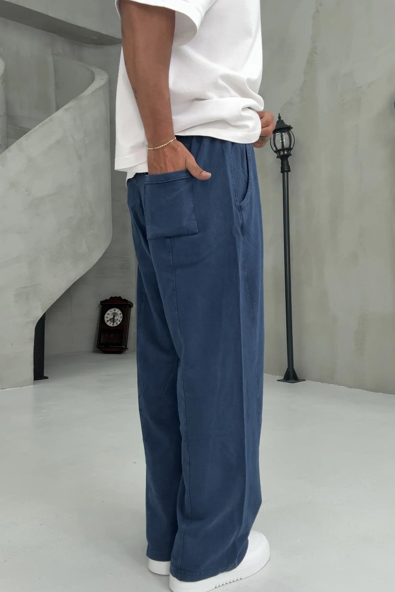 Navy Blue Washed Baggy Pants