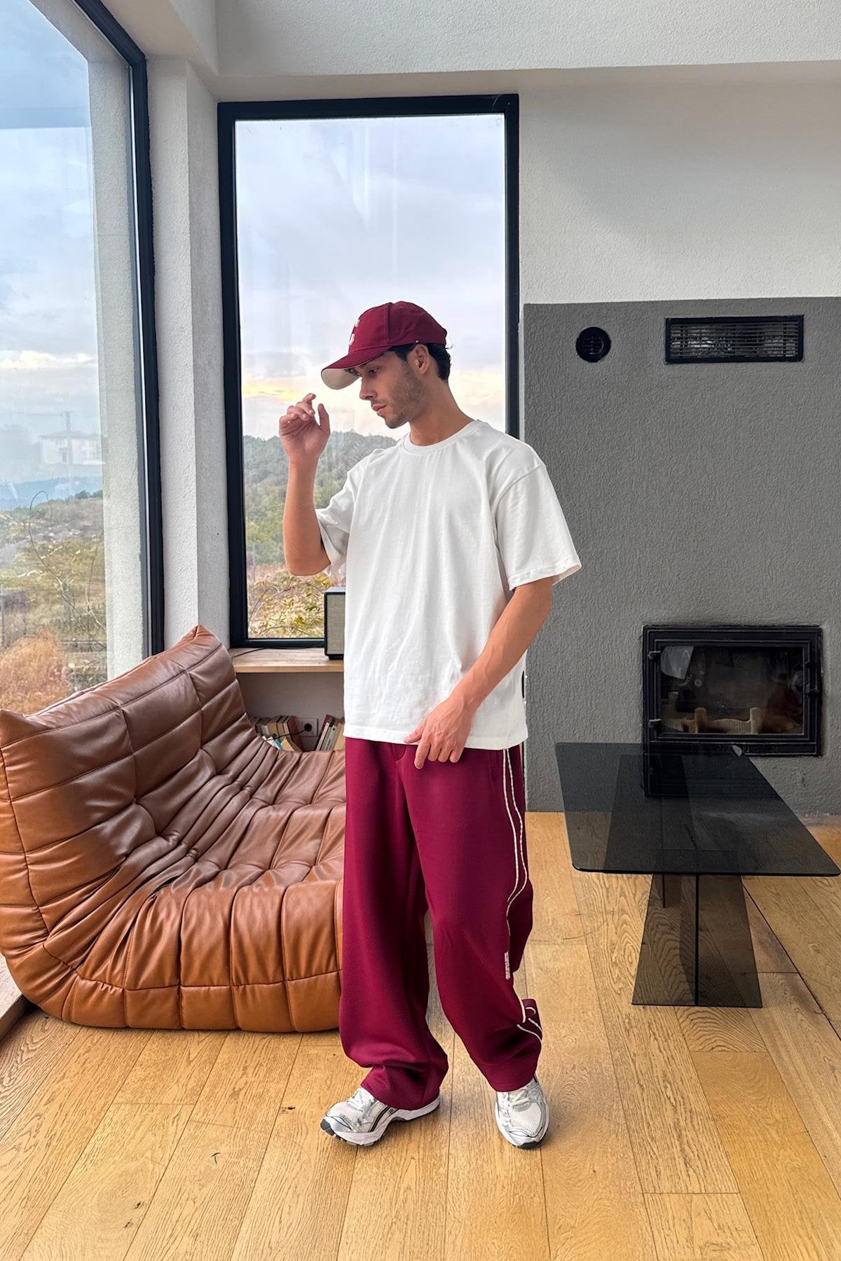Burgundy Striped Transitional Sweatpants