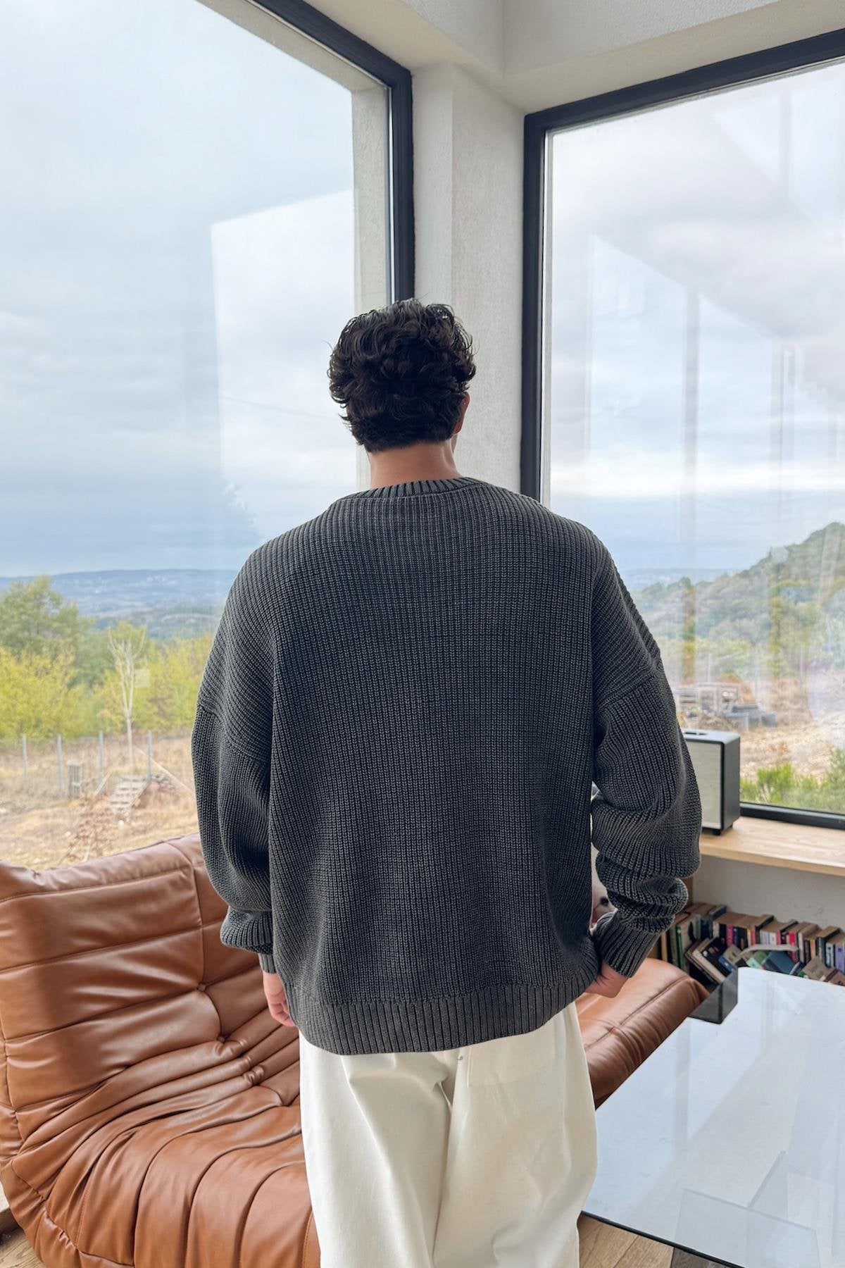 Black Washed Oversize Knitted Sweater