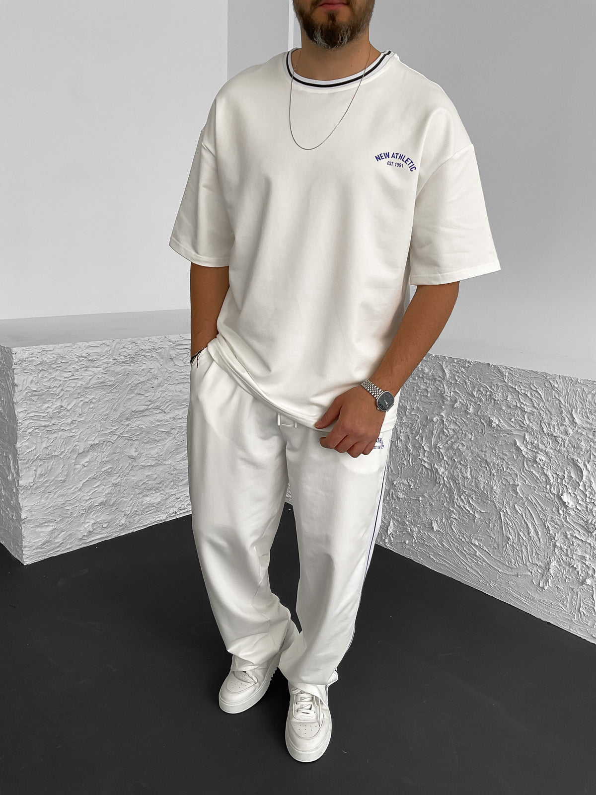 White Athletic Printed Oversize T-Shirt