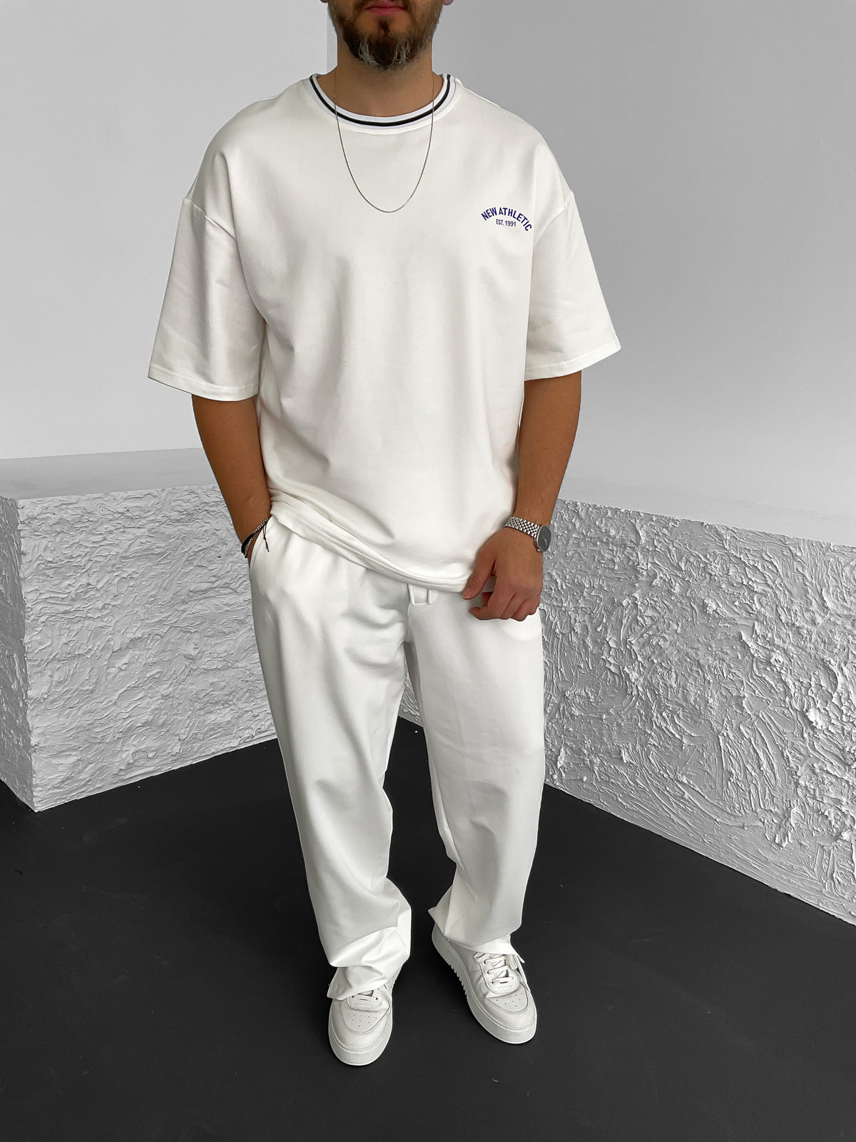 White Athletic Printed Oversize T-Shirt