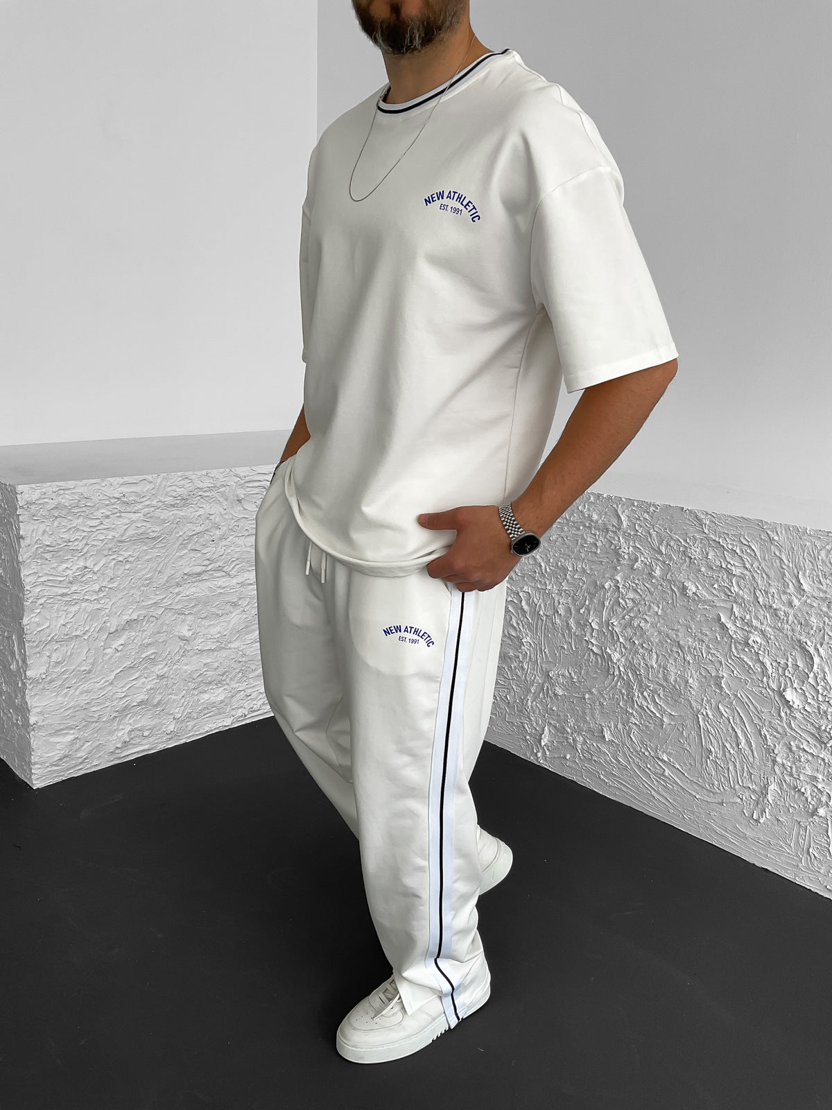 White Athletic Printed Oversize T-Shirt