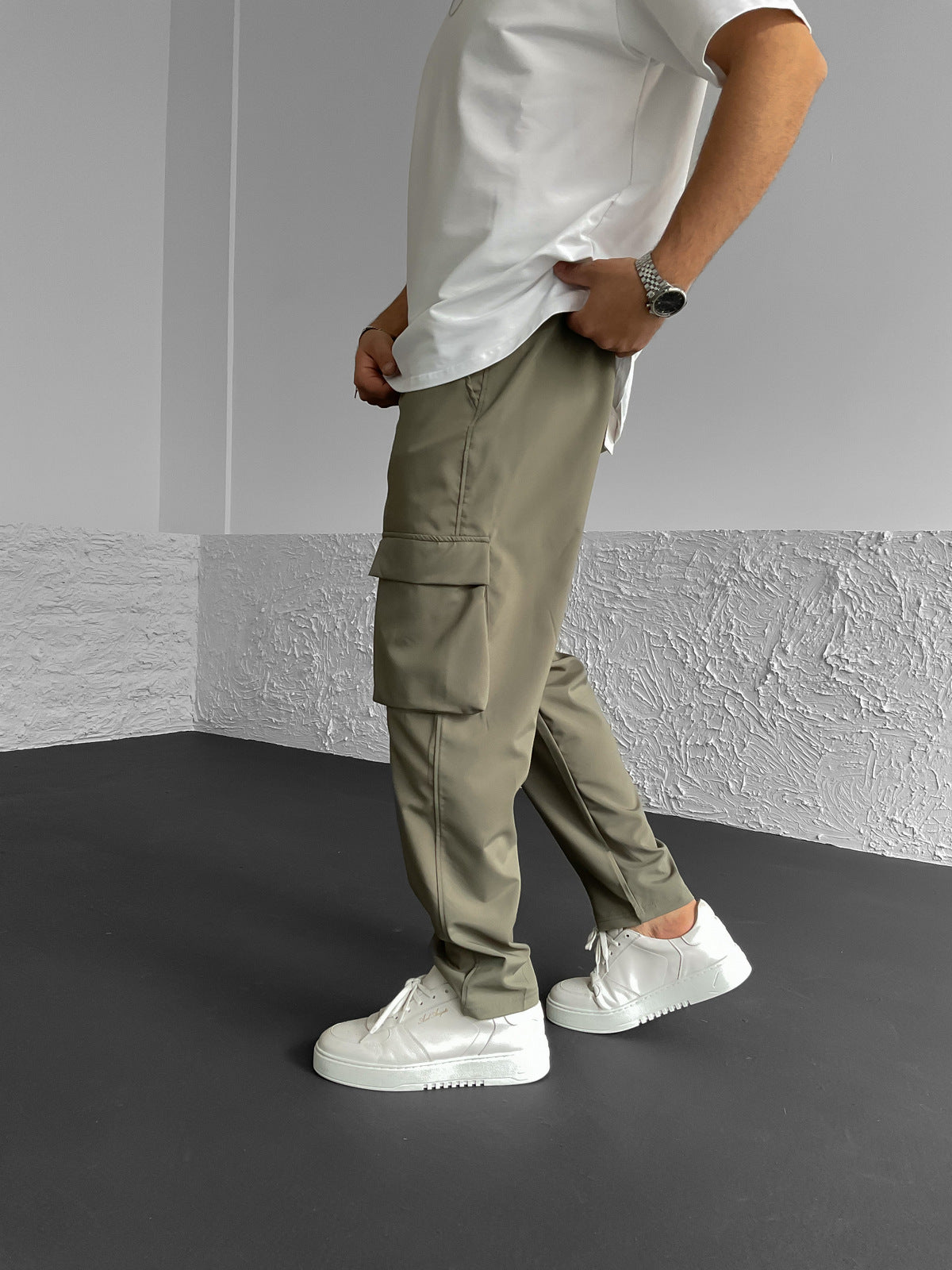 Khaki Stitched Parachute Cargo Pants