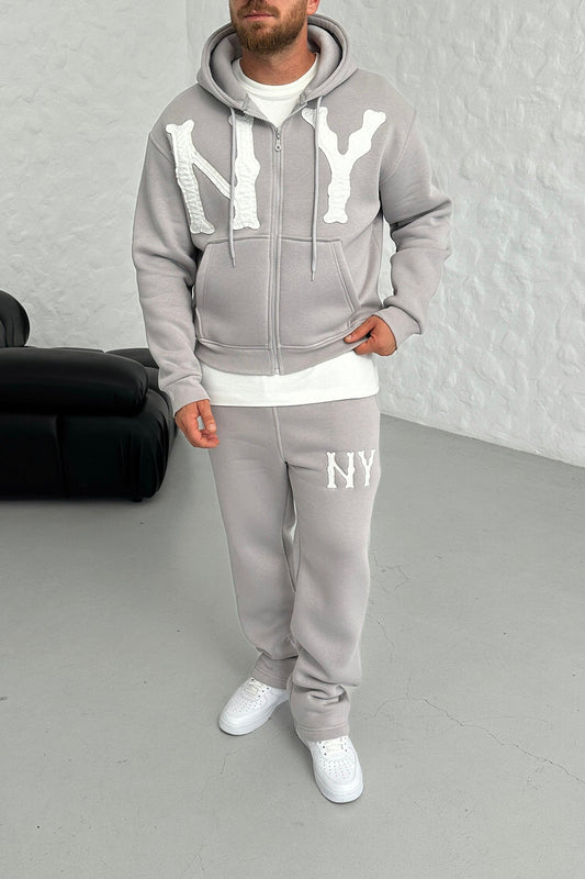 OVERSIZED THREE THREAD NY EMBROIDERED TRACKSUIT • GREY