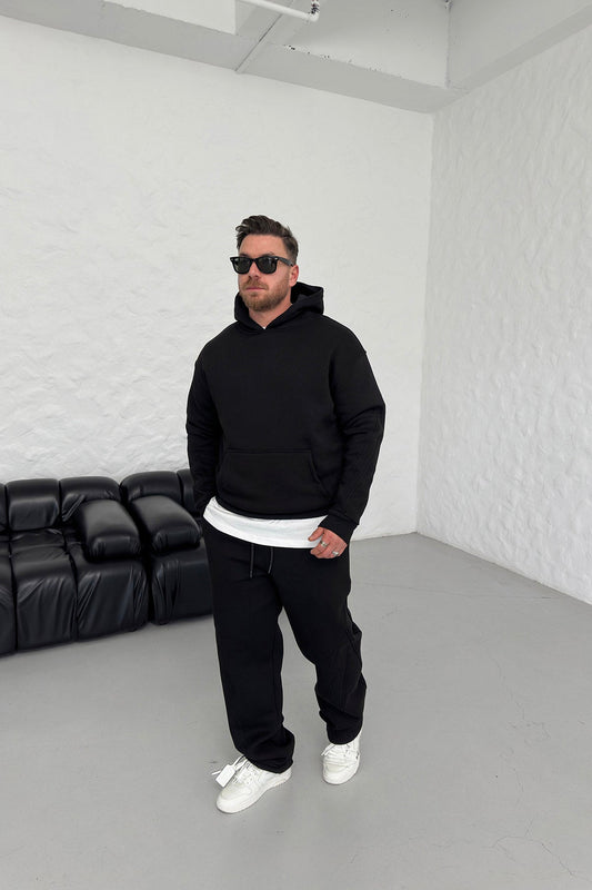 OVERSIZED STITCH DETAIL HOODED SET • BLACK