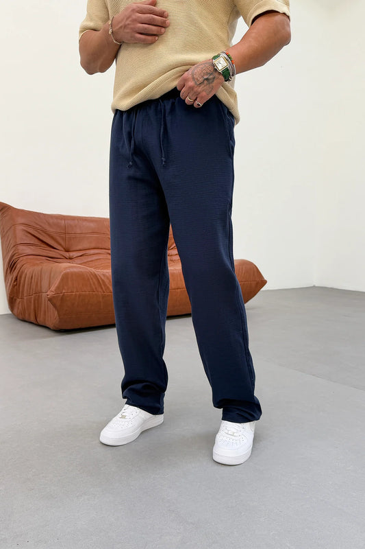 MUSLIN FABRIC TROUSERS | NAVY BLUE