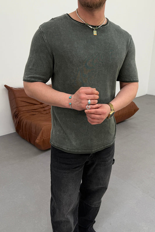 OVERSIZED WASHED KNIT T-SHIRT • KHAKI