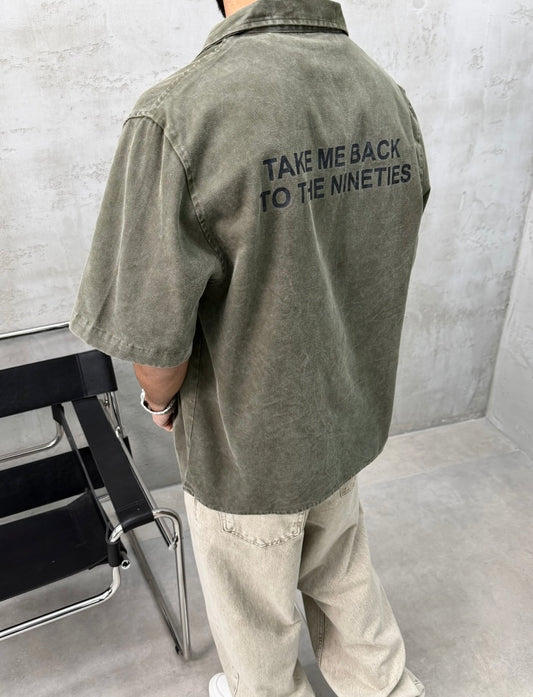 Khaki Wash Oversize Short-Sleeve Shirt