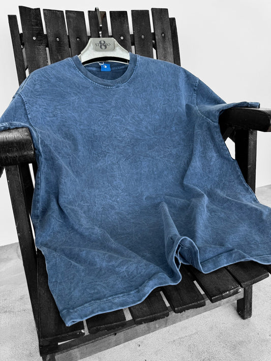 WASHED TWO THREAD TSHIRTS WITH REAR DETAILED • NAVY BLUE
