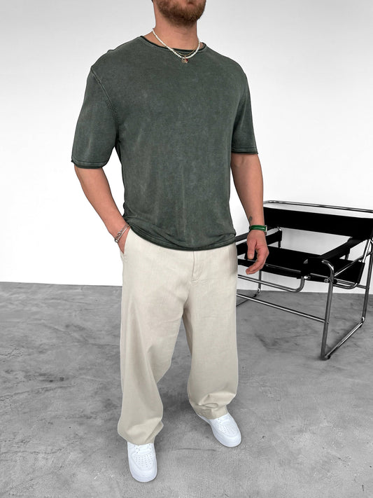 OVERSIZED WASHED KNIT T-SHIRT • KHAKI