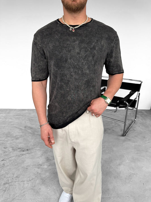 OVERSIZED WASHED KNIT T-SHIRT • BLACK