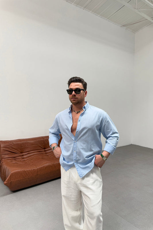 OVERSIZED FRESH LINEN SHIRT • BABY BLUE