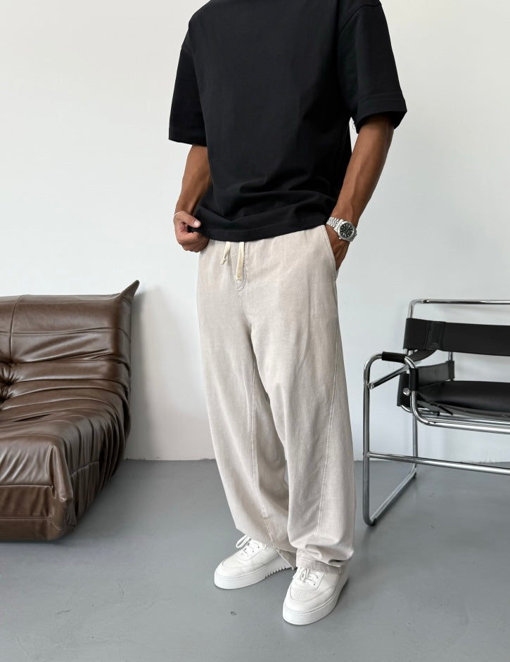 Cream Wash Baggy Sweatpants