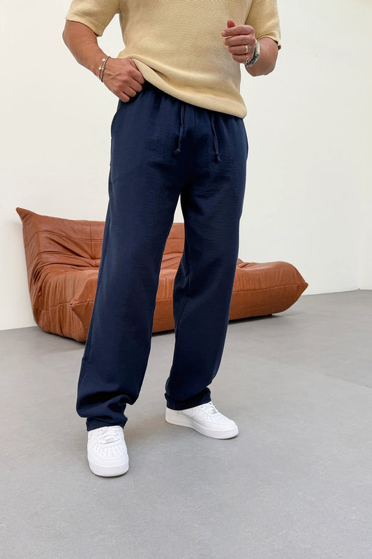 MUSLIN FABRIC TROUSERS | NAVY BLUE