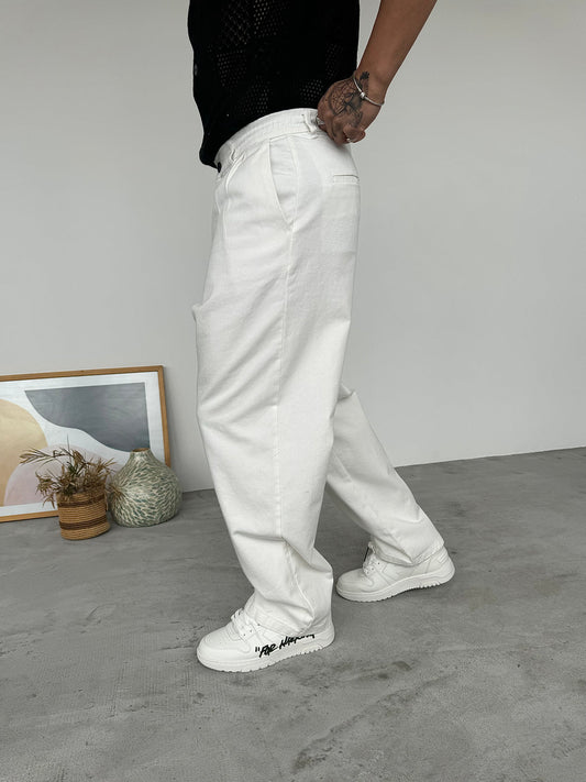 PLEATED STRETCH TROUSERS | WHITE