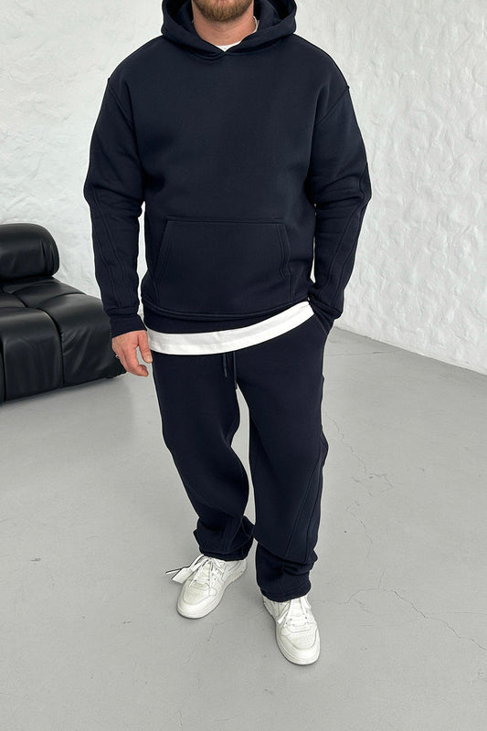OVERSIZED STITCH DETAIL HOODED SET • NAVY BLUE