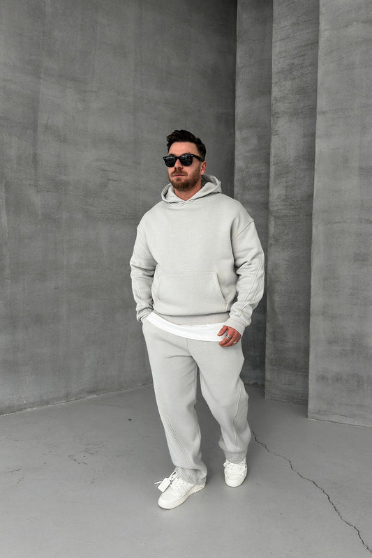 OVERSIZED STITCH DETAIL HOODED SET • GREY