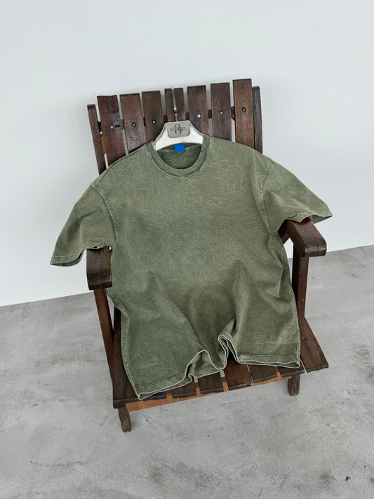 WASHED TWO THREAD TSHIRTS WITH REAR DETAILED • GREEN