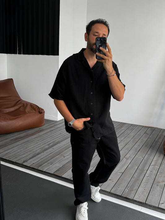 Black Batwing Sleeve Oversize Shirt
