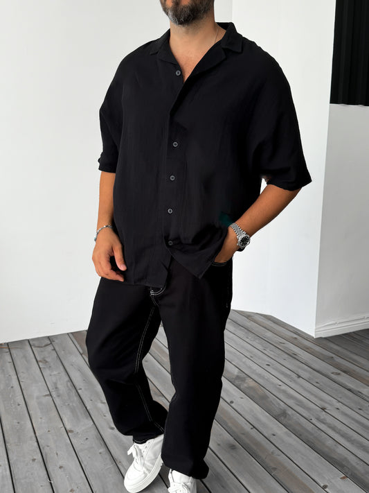 Black Batwing Sleeve Oversize Shirt