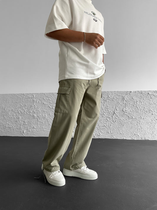 Light Khaki Drawstring Cargo Pants