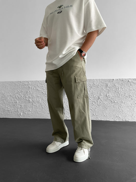 Light Khaki Drawstring Cargo Pants