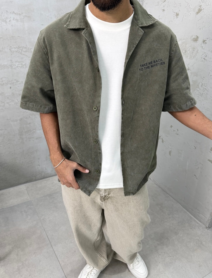 Khaki Wash Oversize Short-Sleeve Shirt