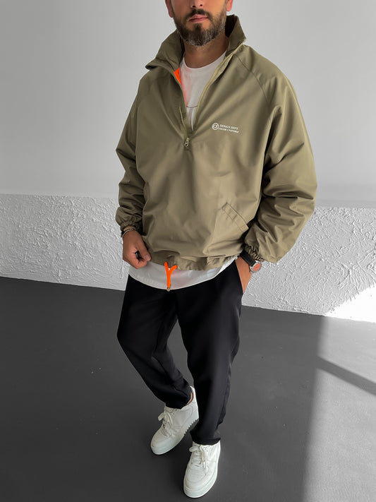 Khaki Half Zippered Basic Sweater