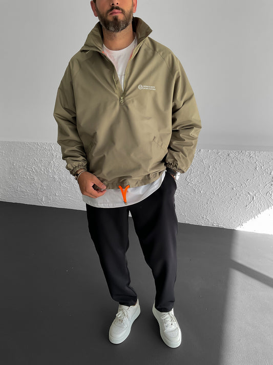 Khaki Half Zippered Basic Sweater
