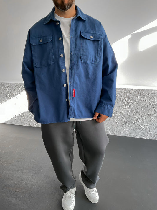 Navy Blue Slit Denim Jacket
