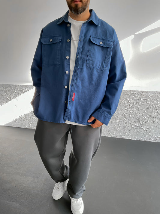 Navy Blue Slit Denim Jacket