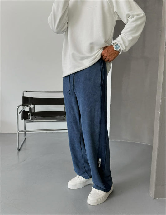 Navy Blue Washed Stripe Baggy Pants