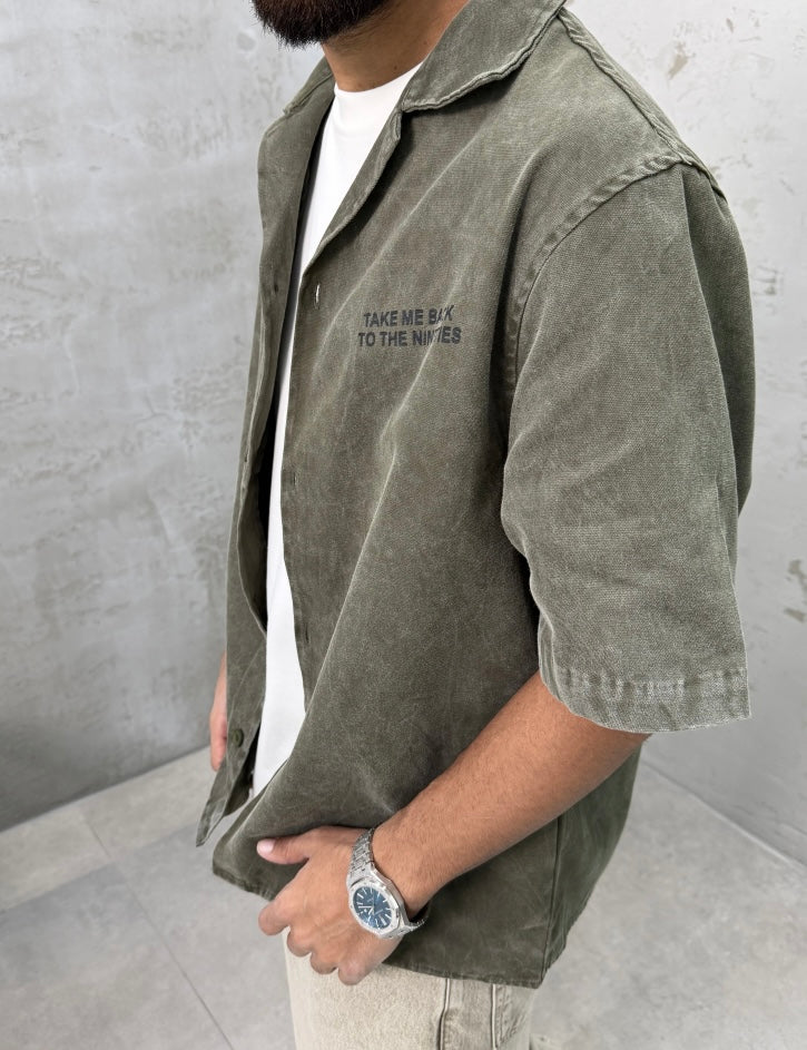 Khaki Wash Oversize Short-Sleeve Shirt