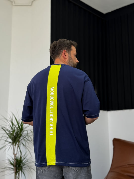 Navy Blue Pocket Printed Oversize T-Shirt