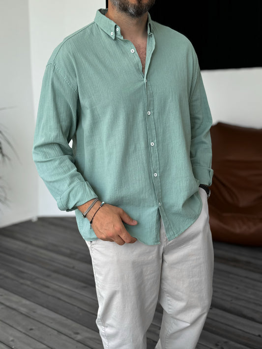 Mint Green Long Sleeve Crinkle Shirt