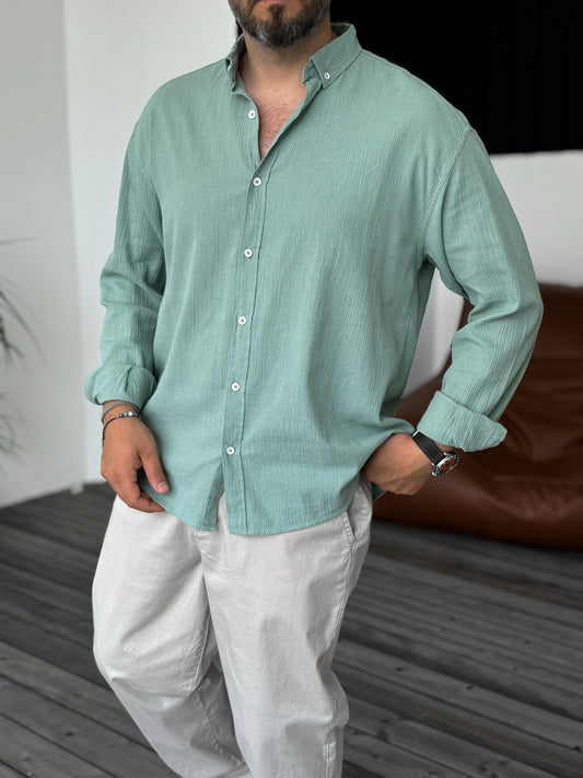Mint Green Long Sleeve Crinkle Shirt