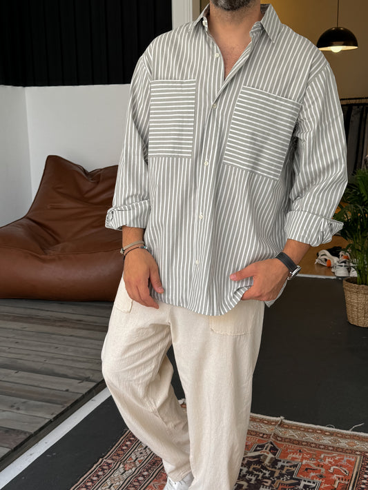 Khaki Reverse Stripe Pocket Shirt