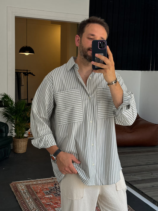 Khaki Reverse Stripe Pocket Shirt