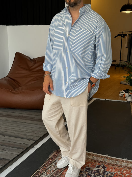 Blue Reverse Stripe Pocket Shirt