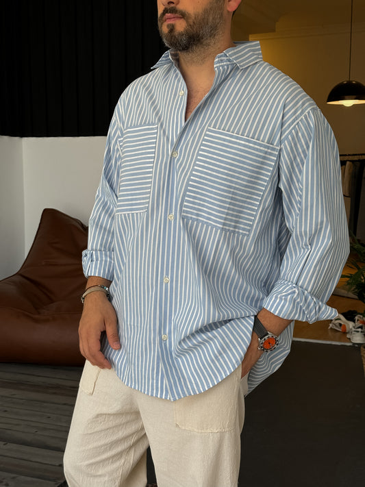 Blue Reverse Stripe Pocket Shirt