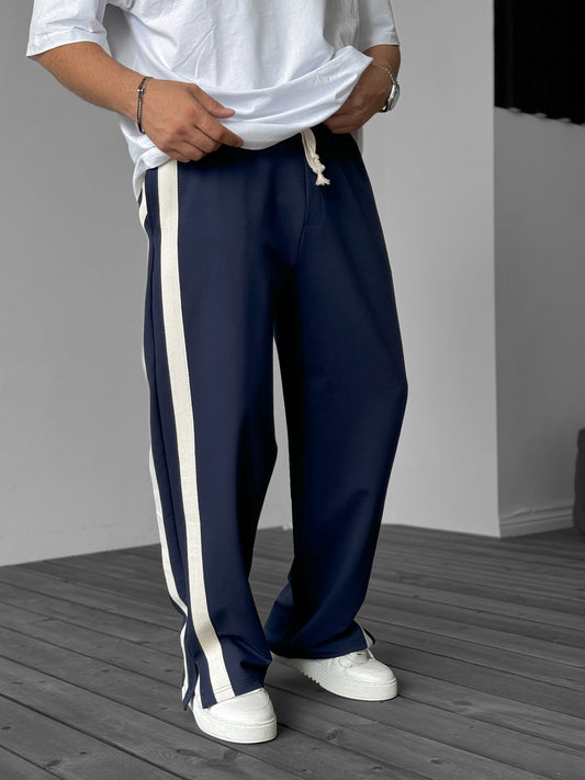 Navy Blue Striped Slit Tracksuit