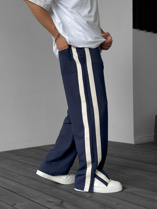 Navy Blue Striped Slit Tracksuit