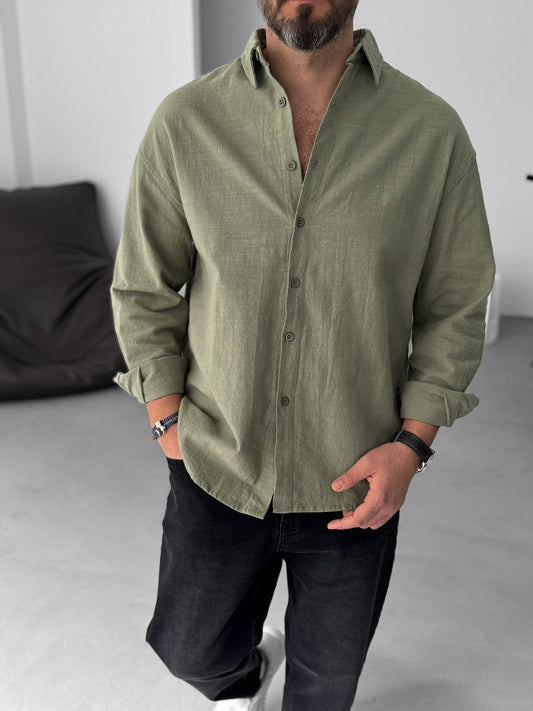 LINEN SHIRT • NAVY GREEN
